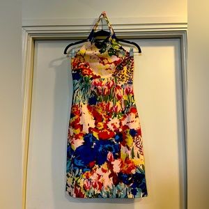 Floral knee length halter dress (Size 0/S).